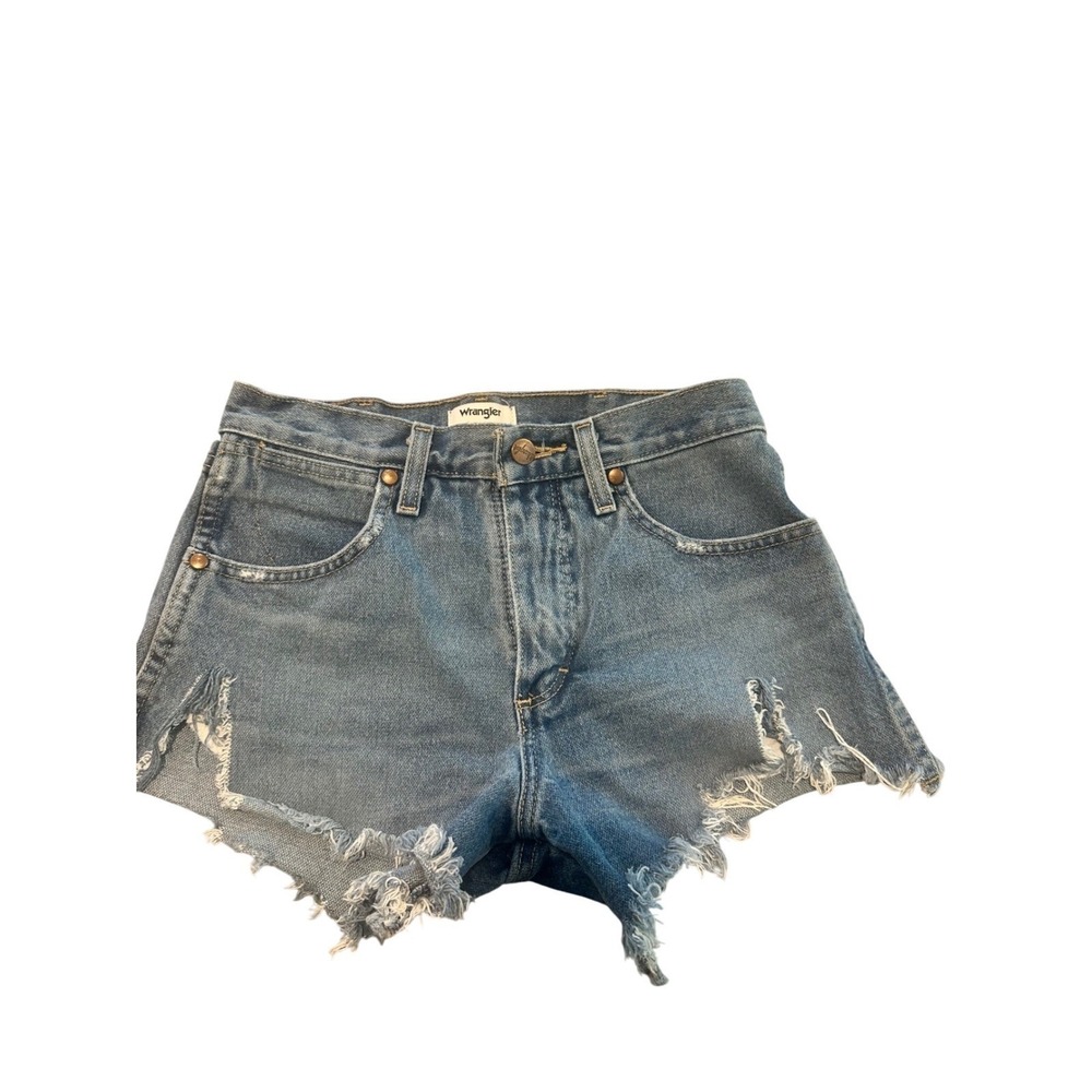 Wrangler Womens High Waisted Distressed Denim Shorts Light Wash Blue Size 24